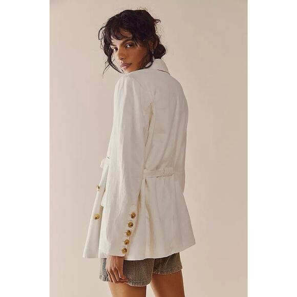 Free People White Linen Blazer White Double Breasted Short Trench Olivia - Picture 5 of 14
